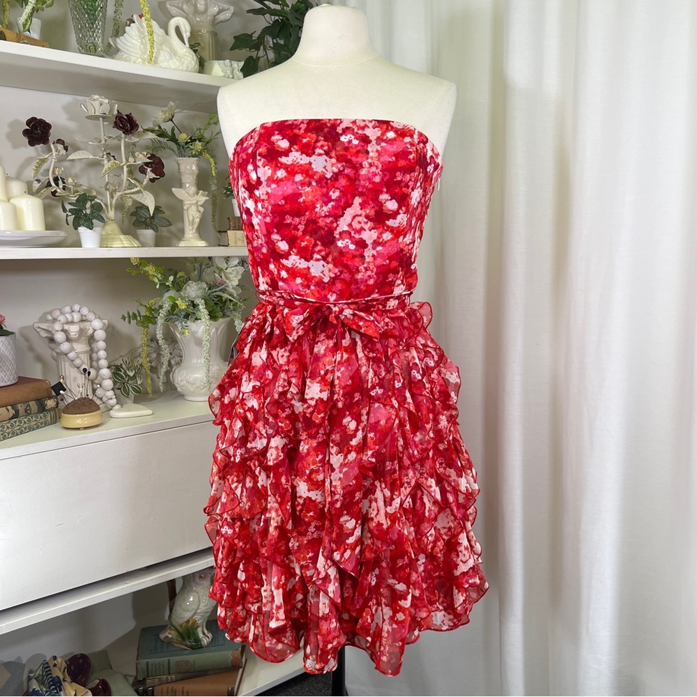 NWT Pink and Red Ruffled White House Black Market Strapless Dress